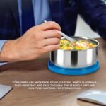 MILTON Master Lunch Max (3 Microwave Safe Inner Steel Containers,1 x 675 ml, 2 X 280 ml Each) with Insulated Fabric Jacket, Blue | Lunch Box | Light Weight | Leak Proof | Easy to Carry | Food Grade - Image 3