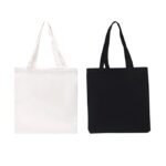 Reusable Tote Bag set of 2 for for Women/Girls | Multipurpose 100% Organic Cotton Printed Zipper Tote Bags | Shopping/Grocery Bag | Sturdy Canvas Bag with 12kgs Capacity (Black and White)