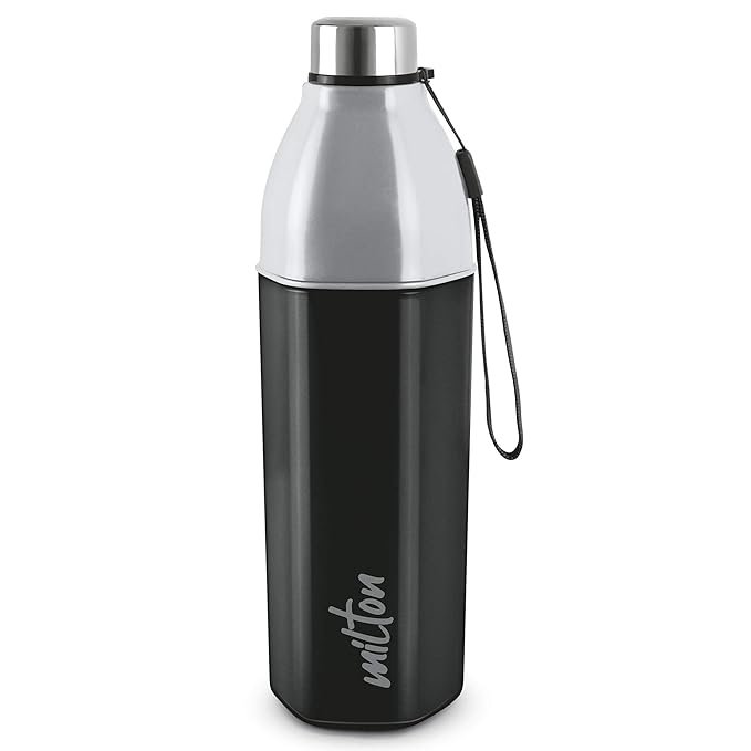hex1 Milton Water Bottle Kool Hexone 1200 PU Insulated, 1.12 Litre, Leak Proof, BPA Free, Ideal for Home, Office, Gym, Travelling, Black - Image 1