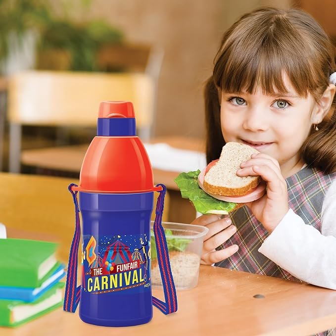 joy5 Milton Kool Joy 400 Plastic Insulated Water Bottle with Straw for Kids, 400 ml, Blue | School Bottle | Picnic Bottle | Sipper Bottle | Leak Proof | BPA Free | Food Grade | Easy to Carry - Image 1