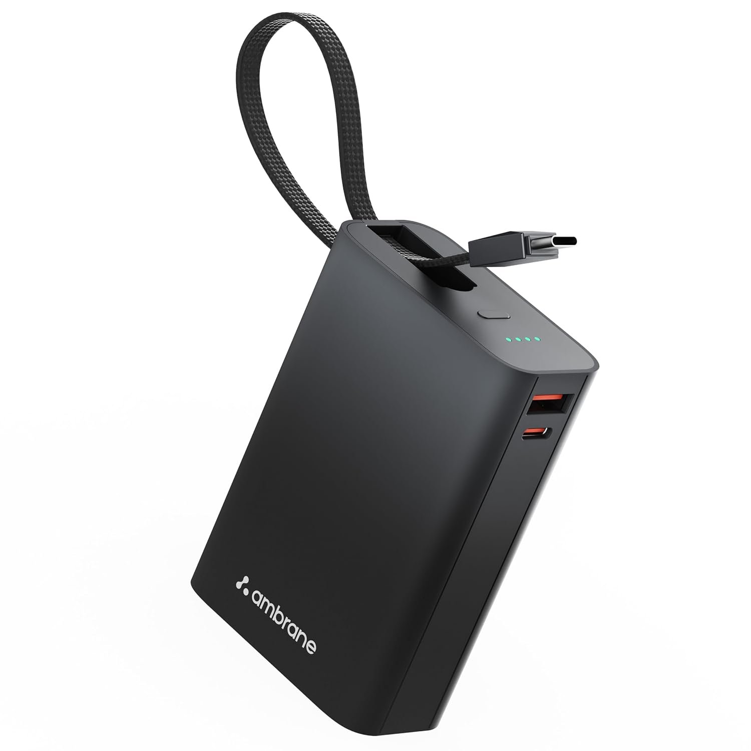 pw1 Ambrane 20000mAh Small Pocket Size Powerbank, Hanging InBuilt Type C Cable, 22.5W Fast Charging, Type C PD & USB Output for iPhone, Android Mobiles & Other Devices (MiniCharge 20, Black-Grey) - Image 1